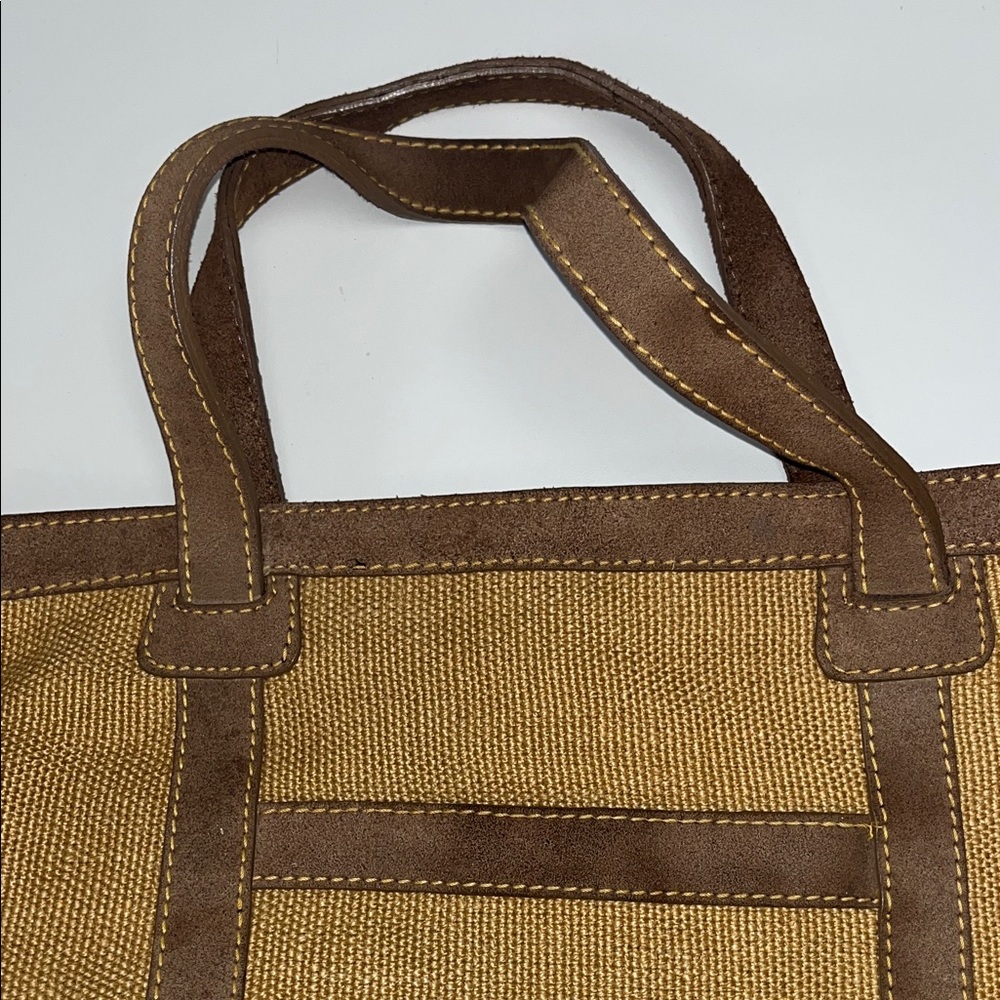 Tommy Bahama Large Tan Burlap and Brown Men's Travel Tote - Picture 5 of 16